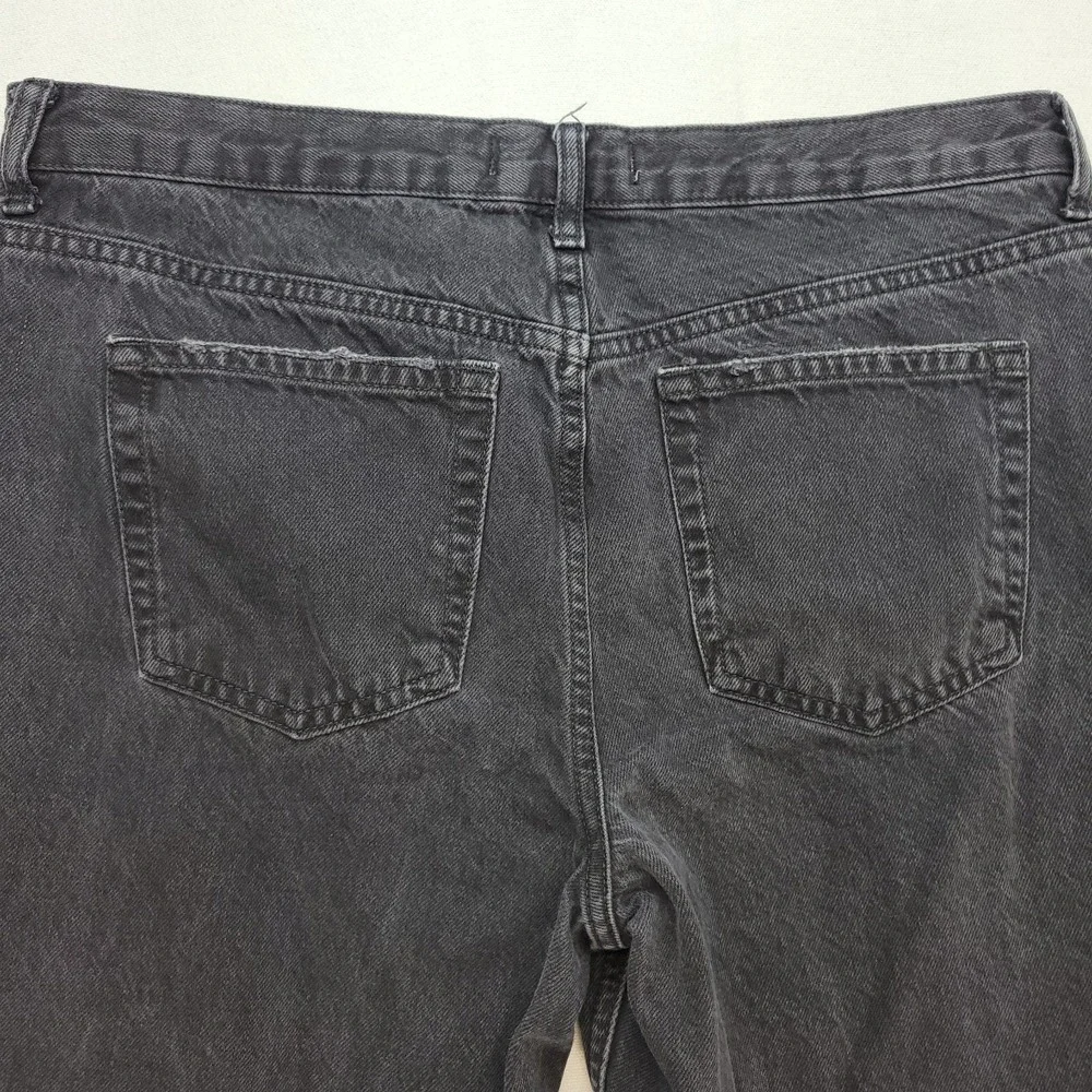 Free People Jeans Women 31 Black Straight Ankle Fray Button Fly Distressed Denim